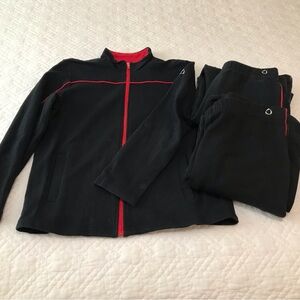 Liz Claiborne 3Pc Black Red Track Suit Jacket 2 Drawstring Waist Pants Size P/P